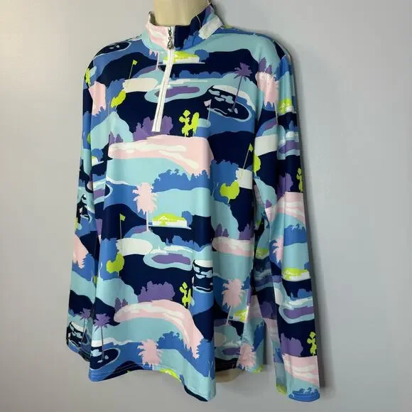 SanSoleil 1/4 Zip Golf Pullover women's XL UV 50 Cooling Mesh Vista Blue Print - Picture 4 of 12